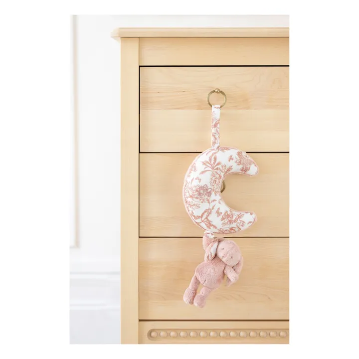 Mobile musical Augustin le lapin Toile de Jouy | Rose pêche- Image produit n°2
