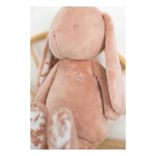 Peluche Augustin le lapin Toile de Jouy | Rose pêche
