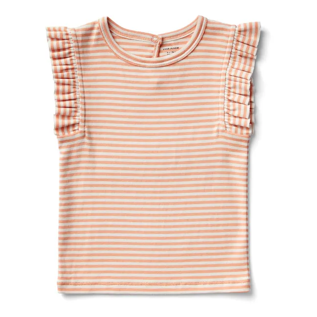 T-Shirt Manches Volantées Rayé Frill  | Orange