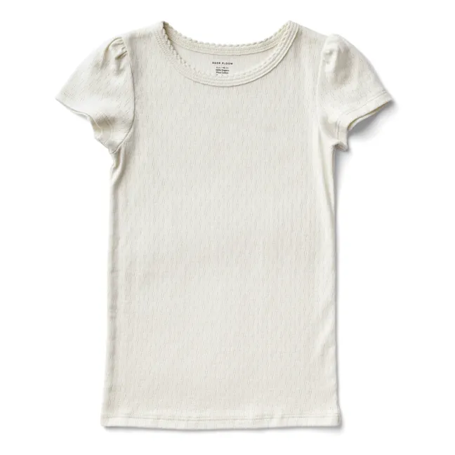 Soor Ploom - Pima Openknit Organic Cotton Frill T-Shirt - Ecru