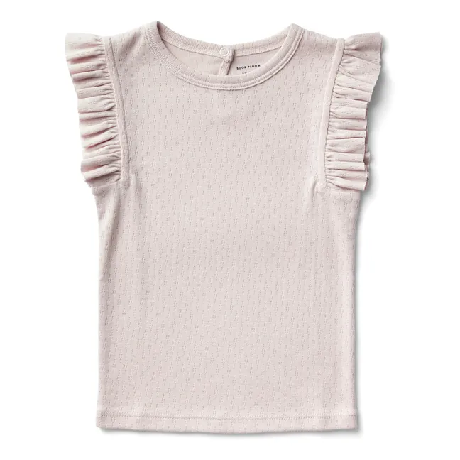 Pointelle Frill Ruffle Sleeve T-Shirt  | Pale pink