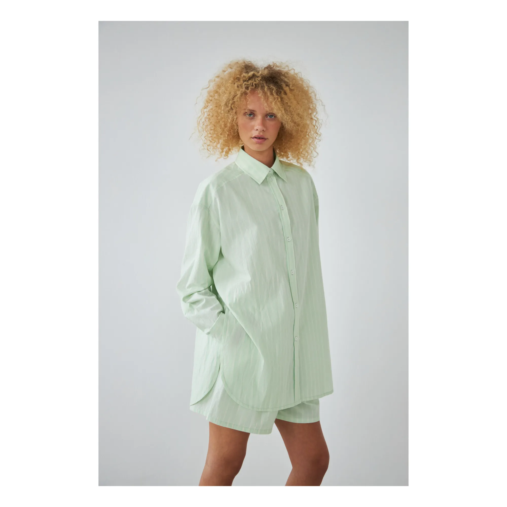 Stella Nova Mint Green Oversize Striped Shirt