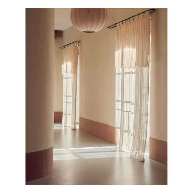 Vice Versa fringed curtain in bayadère linen gauze | Terracotta