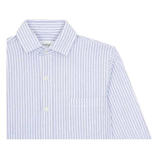 Albini Beige Printed Stripe Chambray Shirt by Proper Cloth