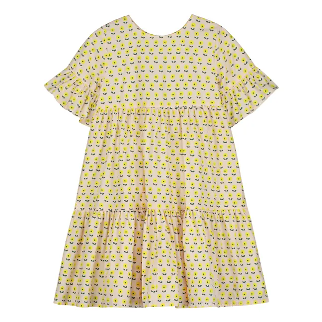 Kleid Edna Blumen Bio-Baumwolle | Pfirsichfarben