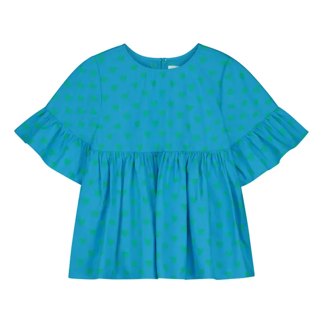 Blusa de algodón orgánico Pia Heart | Turquoise