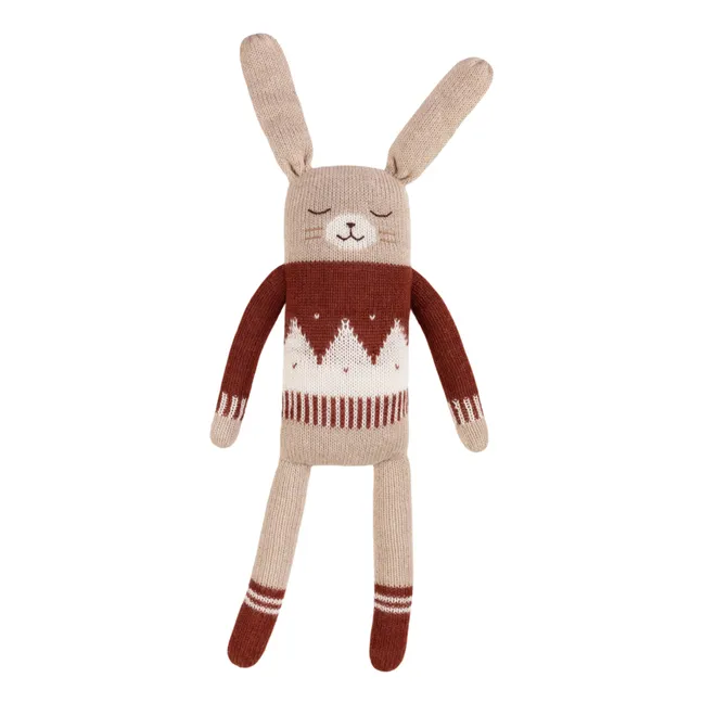 Grand doudou lapin pull jacquard  | Sienne