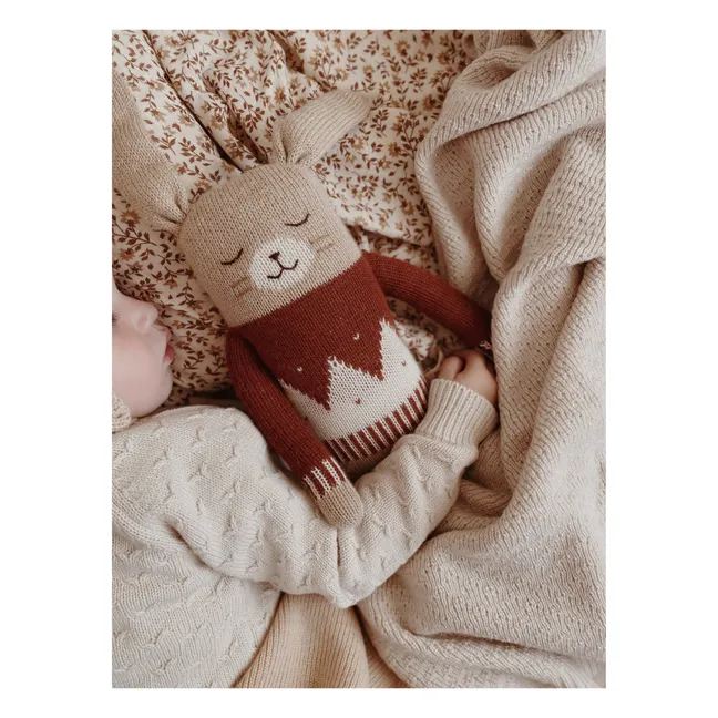 Grand doudou lapin pull jacquard  | Sienne