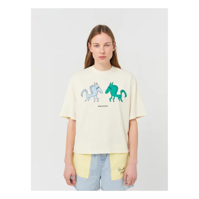 Maglietta in cotone organico Horses x Smallable | Ecru