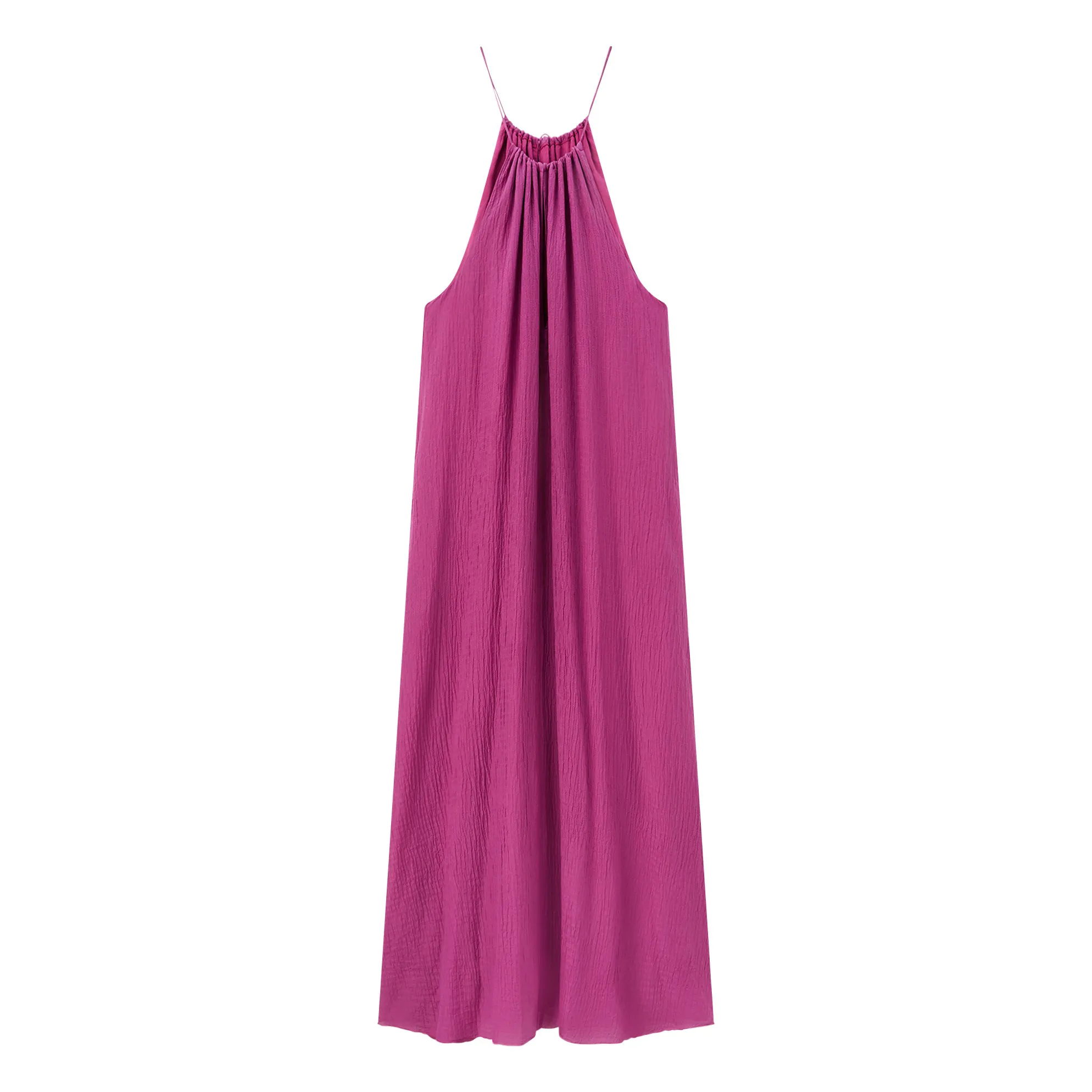 Pomandère Purple Cotton And Silk Dress With Thin Straps