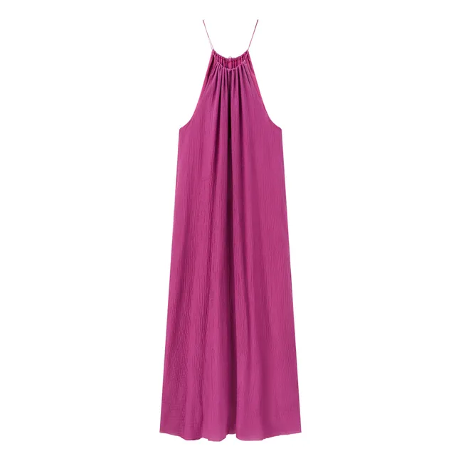 Cotton and silk dress with thin straps | Purple