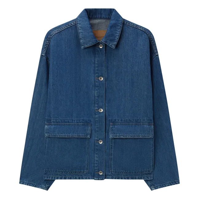 Denim-Jacke aus Baumwolle und Leinen | Blau