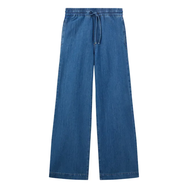 Denim cotton and linen trousers | Blue