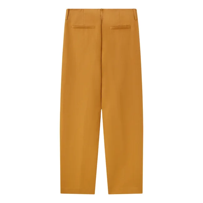 Straight-leg cotton and linen trousers | Camel