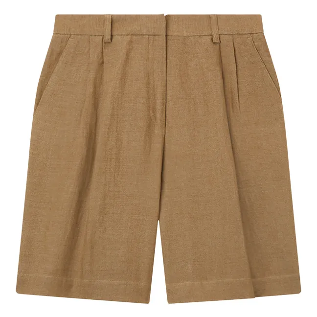 Linen and cotton Bermuda shorts | Taupe brown