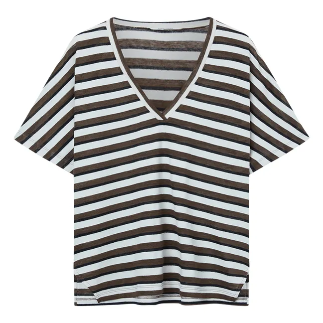 V-neck T-shirt Stripes Linen and Cotton | Purple