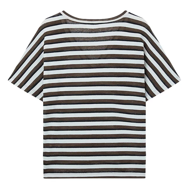 T-Shirt mit V-Ausschnitt Streifen aus Leinen und Baumwolle | Violett