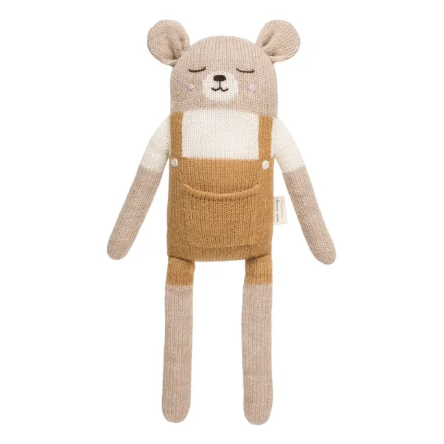 Grand Doudou Ourson Salopette | Jaune moutarde