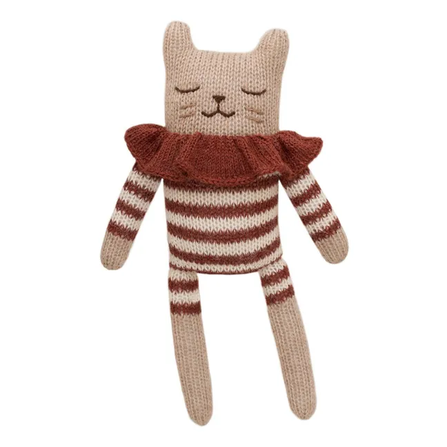 Cat Soft Toy in Striped Romper | Terracotta