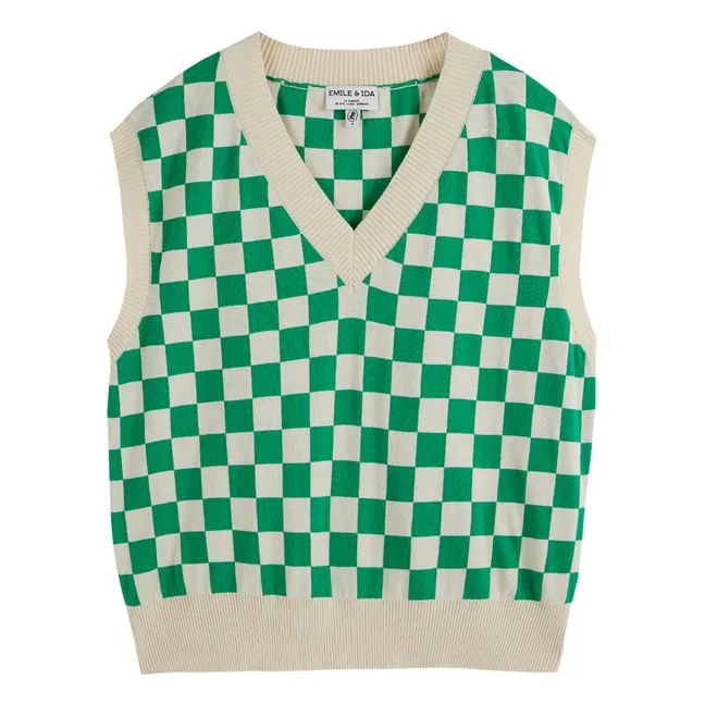 Zamier Damier Organic Cotton Sleeveless Sweater - Women's Collection | Green