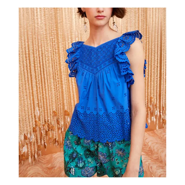 Blusa Leona de popelina de algodón | Azul