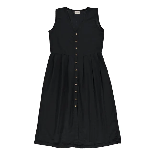 Cotton Double Gauze Daisy Dress - Women's Collection | Black