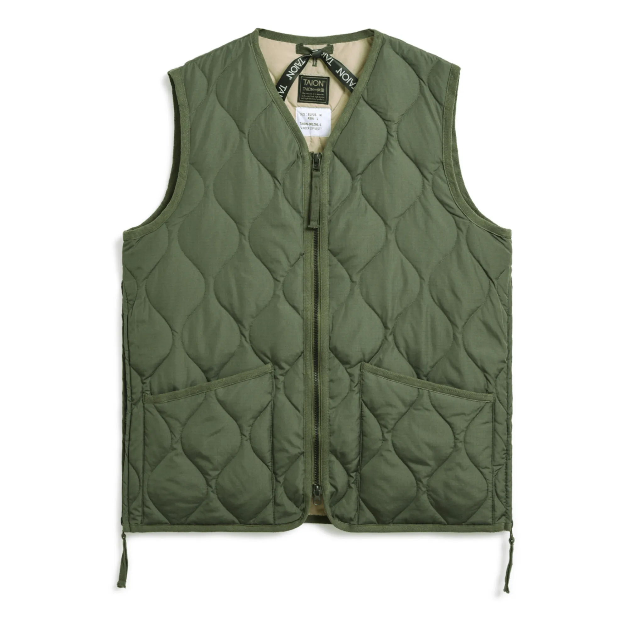 Taion Unisex Olive Green Military Sleeveless Zip Jacket