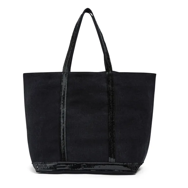 Large Linen and Sequin Tote | Black