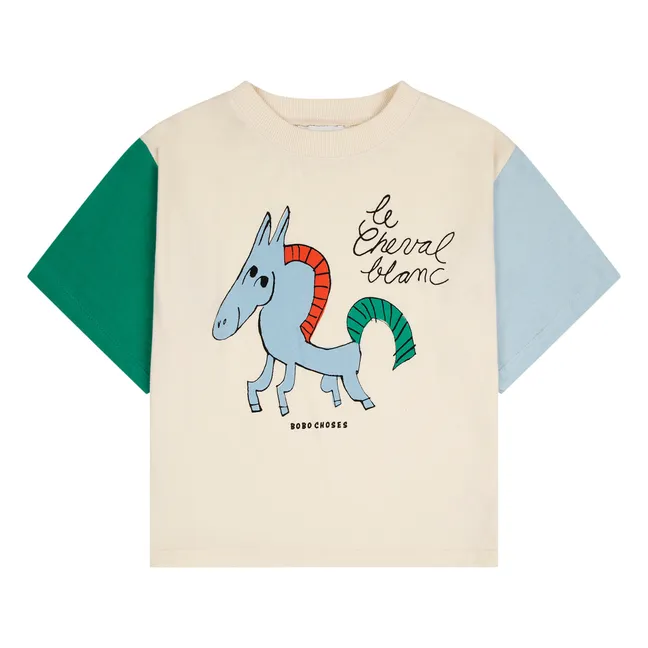 Esclusiva Bobo Choses x Smallable - Maglietta con cavallo bicolore | Ecru