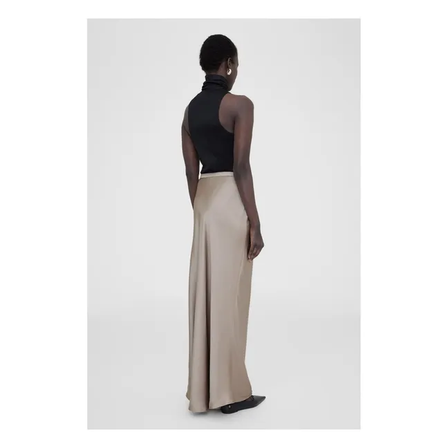 Long Silk Bar Skirt | Taupe brown