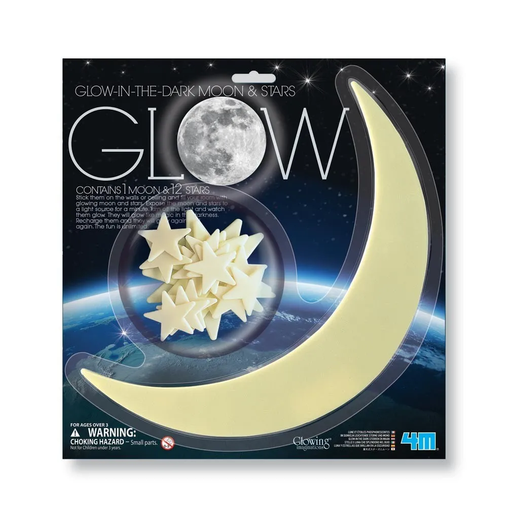 4M White Phosphorescent Stickers Pack - Glow In The Dark Moon And Stars