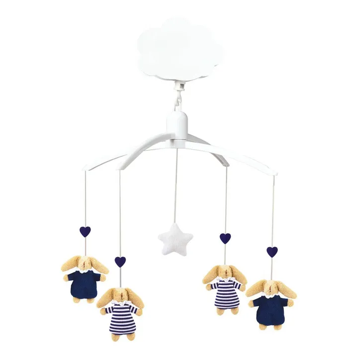 Striped Navy Blue Rabbit Baby Nest Musical Mobile | Blue- Product image n°0