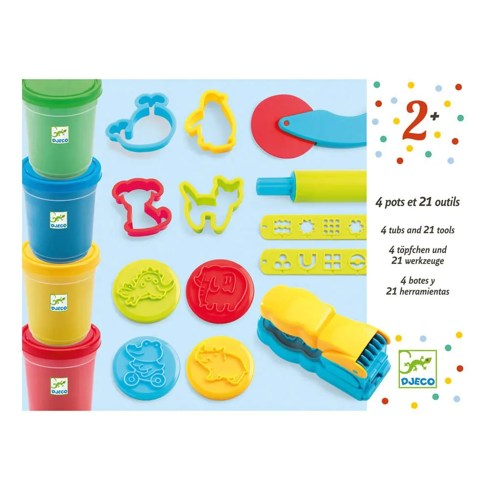 Djeco Multicoloured 4 Pots Of Modelling Dough And 21 Tools