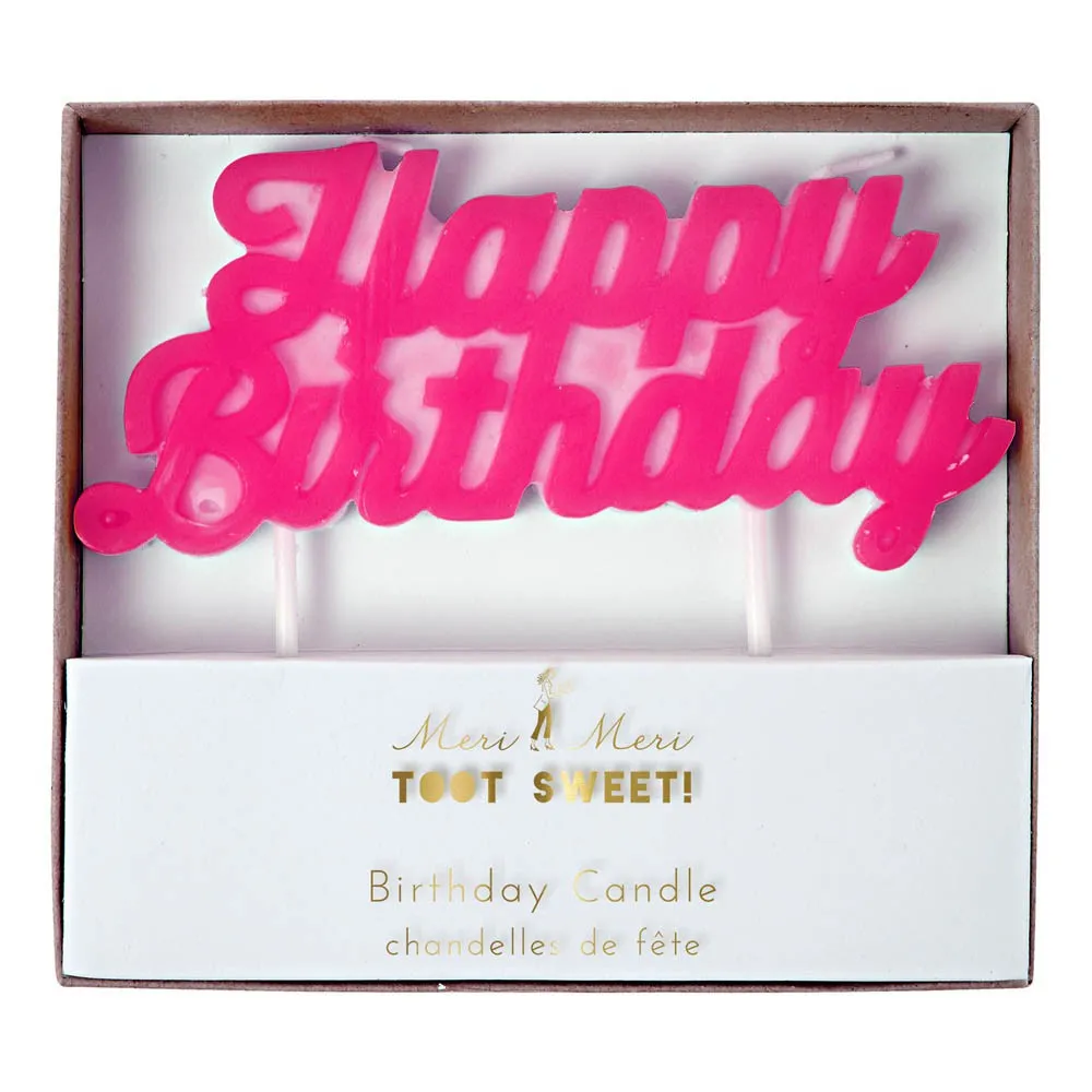 Meri Meri Fluorescent Pink Happy Birthday Candle