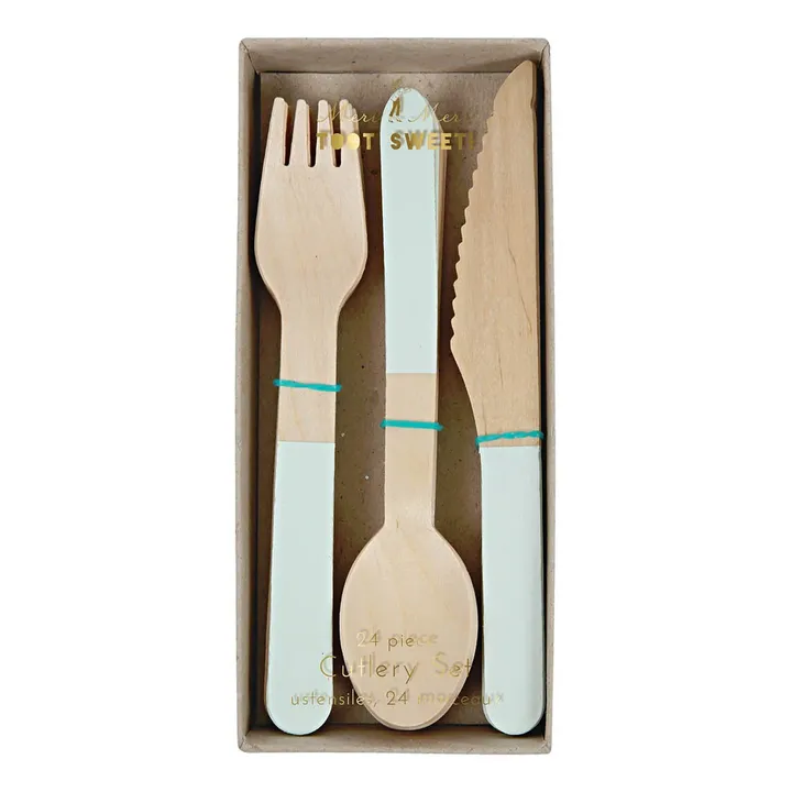 Couverts en bois - Set de 24 | Vert amande- Image produit n°0