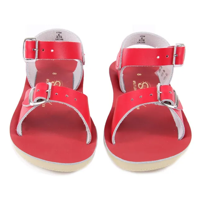 Surfer Double Buckled Leather Waterproof Sandals | Red