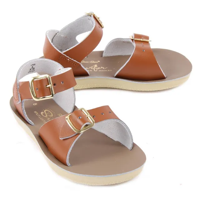 Surfer Double Buckled Leather Waterproof Sandals | Camel
