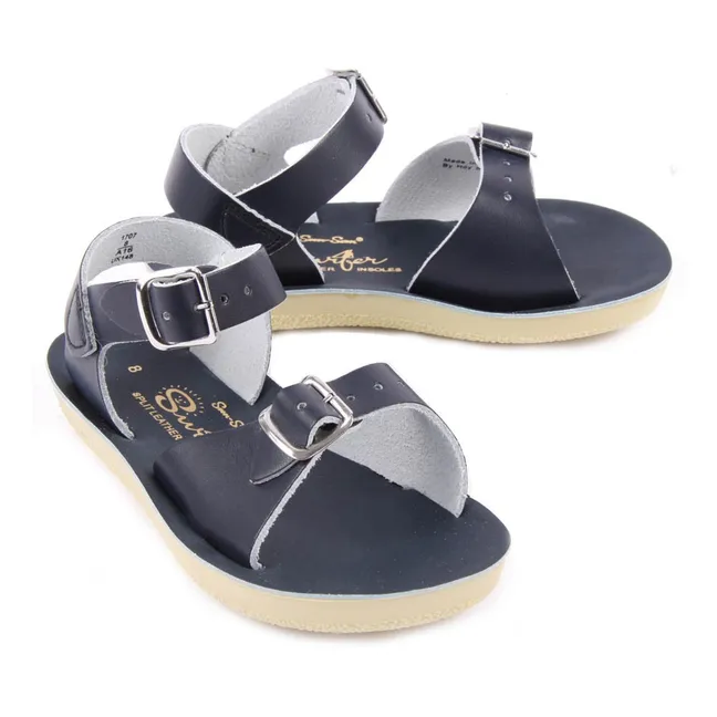 Surfer Double Buckled Leather Waterproof Sandals | Navy blue