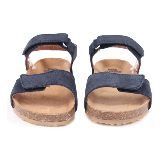 TWO CON ME Suede Double Velcro Sandals | Navy blue