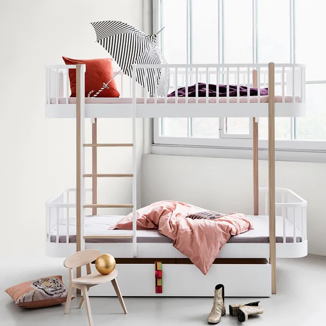 Oak Bunkbed Wood with Front Ladder 90x200cm