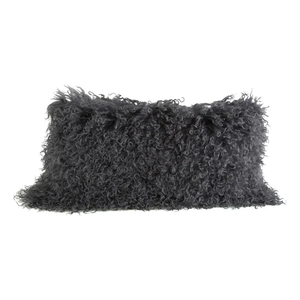 Coussin basic en peau de chèvre du Tibet | Charbon- Image produit n°0