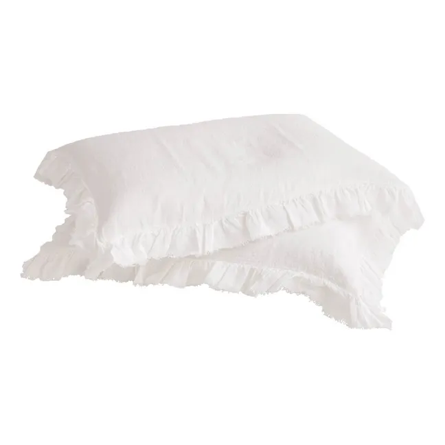Funda de almohada lino lavado Boho | Blanco