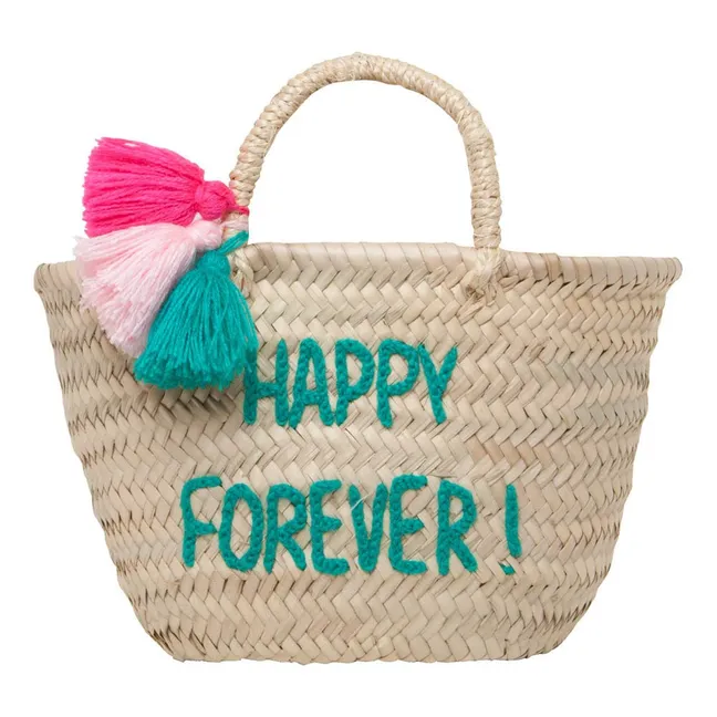 Happy Forever Embroidered Pompom Basket