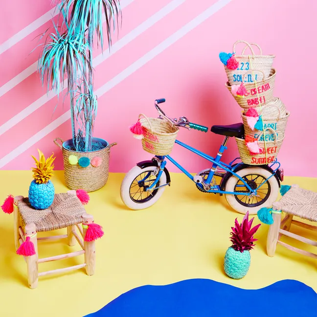 Happy Forever Embroidered Pompom Basket