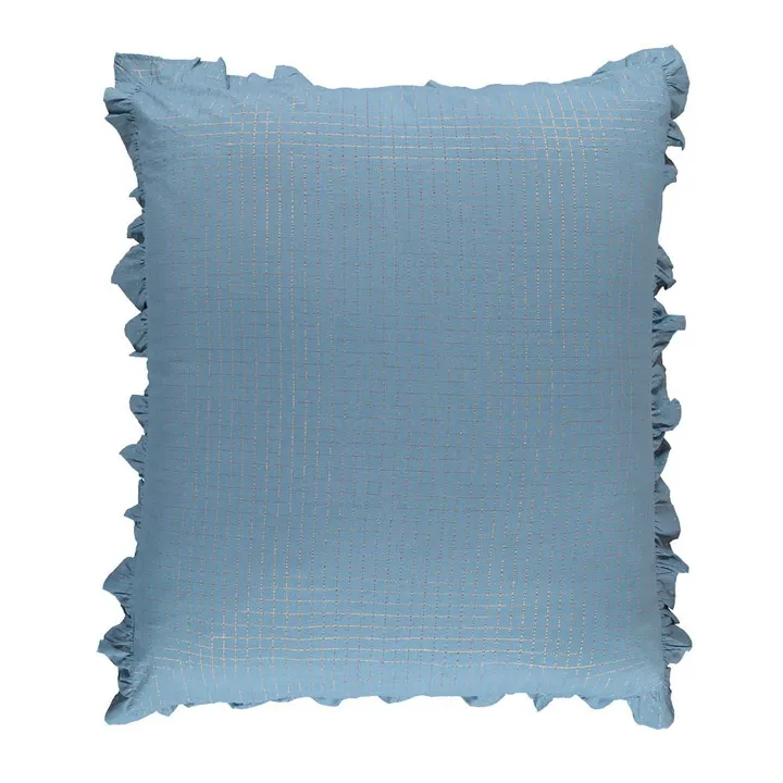 Gold Check Meadow Cushion Cover 90x105 cm | Pale blue- Product image n°0