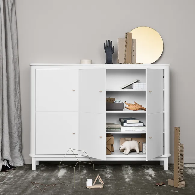 Armoire multi-rangement 3 portes en bouleau | Blanc