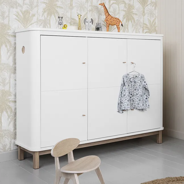 Armoire multi-rangement 3 portes en chêne | Blanc