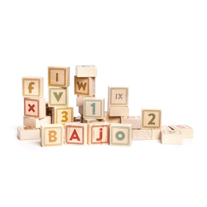 Bausteinspiel mit Buchstaben und Zahlen aus Holz - 40 Teile- Produktbild Nr. 0