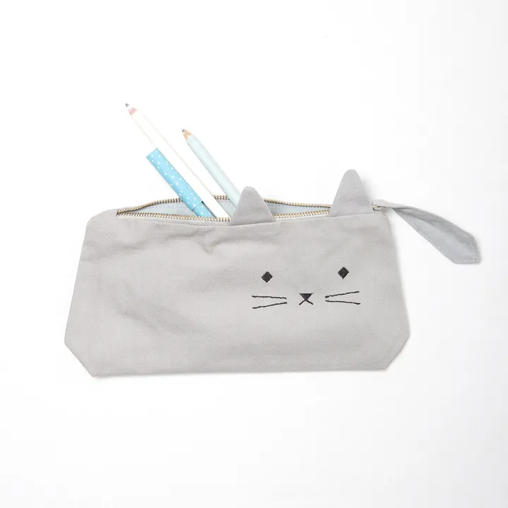 Mäppchen Katze aus Bio-Baumwolle - 22x12 cm  | Grau- Produktbild Nr. 1