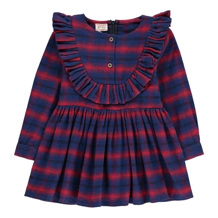 Goldie Ruffle Checked Flannel Dress | Navy blue- Product image n°0